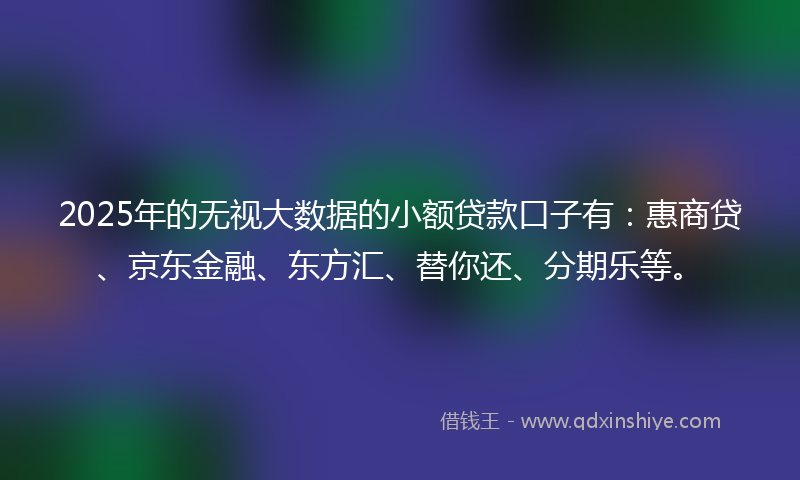 2025年的无视大数据的小额贷款口子有：惠商贷、京东金融、东方汇、替你还、分期乐等。