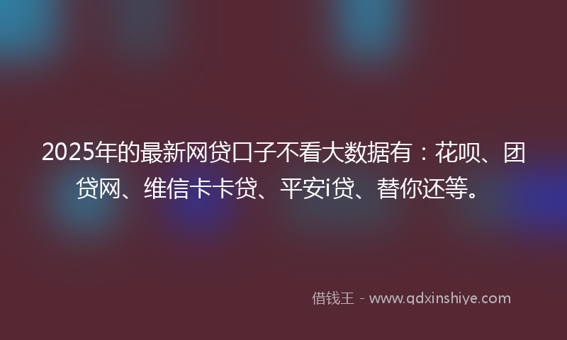 2025年的最新网贷口子不看大数据有：花呗、团贷网、维信卡卡贷、平安i贷、替你还等。