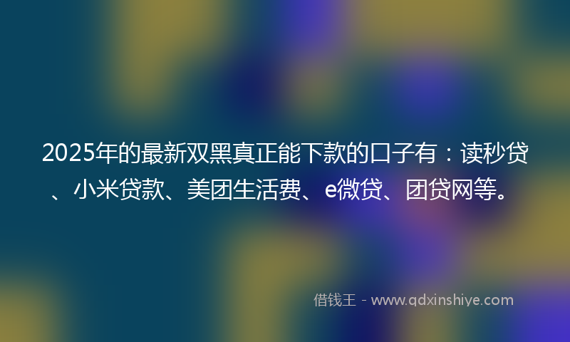 2025年的最新双黑真正能下款的口子有：读秒贷、小米贷款、美团生活费、e微贷、团贷网等。