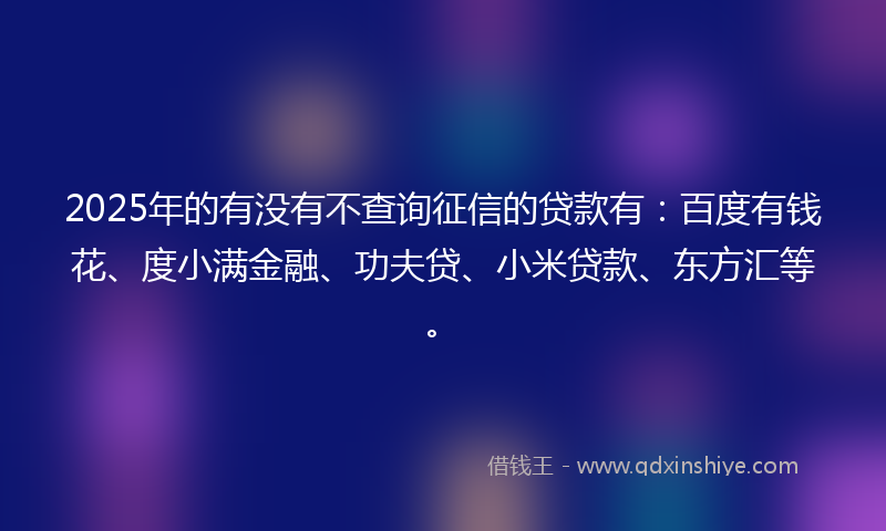 2025年的有没有不查询征信的贷款有：百度有钱花、度小满金融、功夫贷、小米贷款、东方汇等。