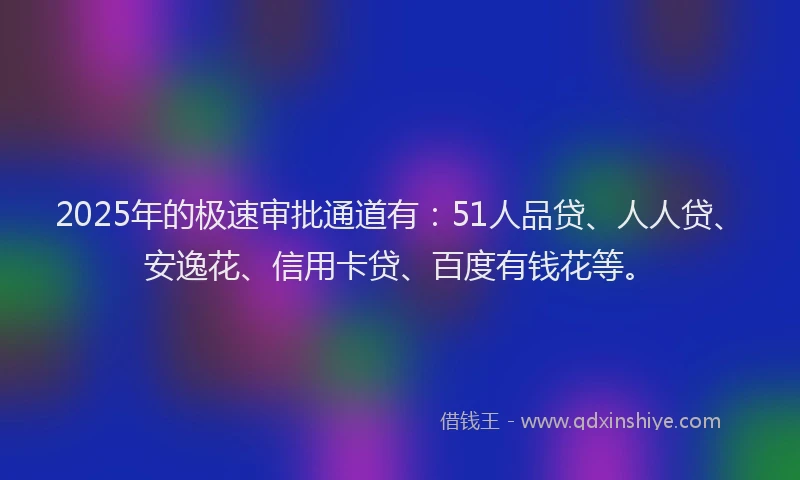 2025年的极速审批通道有：51人品贷、人人贷、安逸花、信用卡贷、百度有钱花等。