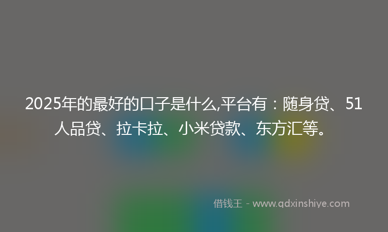 2025年的最好的口子是什么,平台有：随身贷、51人品贷、拉卡拉、小米贷款、东方汇等。