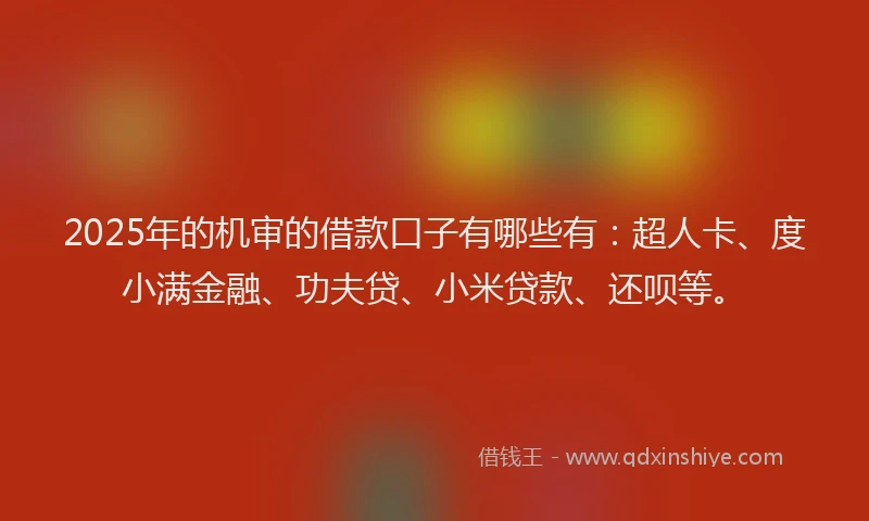 2025年的机审的借款口子有哪些有：超人卡、度小满金融、功夫贷、小米贷款、还呗等。