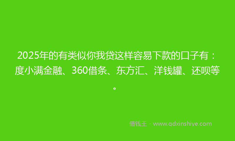 2025年的有类似你我贷这样容易下款的口子有：度小满金融、360借条、东方汇、洋钱罐、还呗等。