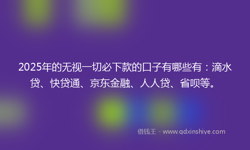 2025年的无视一切必下款的口子有哪些有：滴水贷、快贷通、京东金融、人人贷、省呗等。