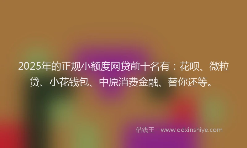2025年的正规小额度网贷前十名有：花呗、微粒贷、小花钱包、中原消费金融、替你还等。