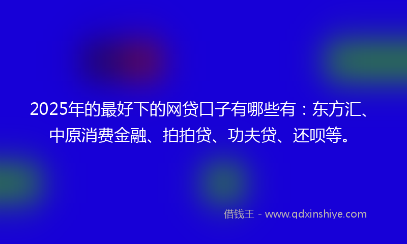 2025年的最好下的网贷口子有哪些有：东方汇、中原消费金融、拍拍贷、功夫贷、还呗等。