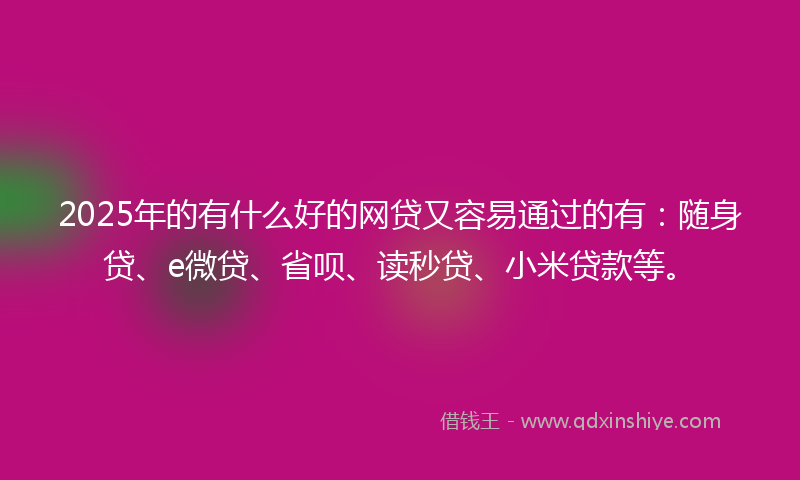 2025年的有什么好的网贷又容易通过的有：随身贷、e微贷、省呗、读秒贷、小米贷款等。