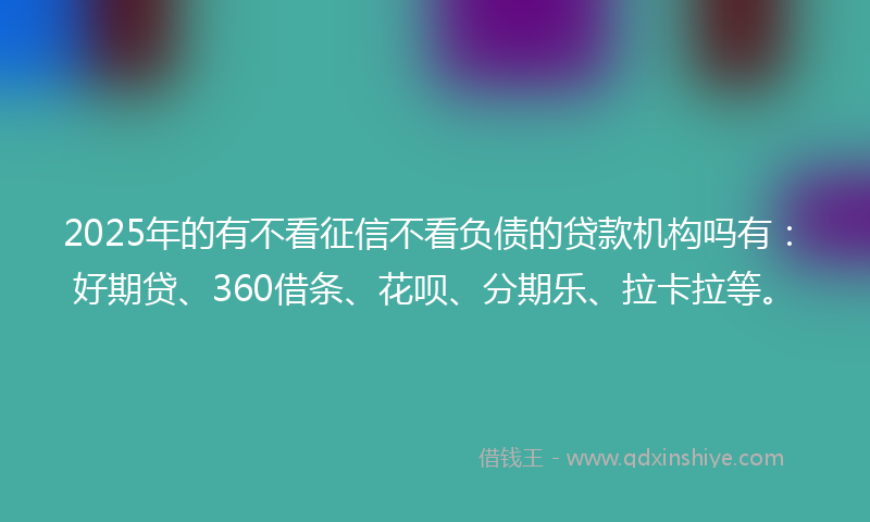 2025年的有不看征信不看负债的贷款机构吗有：好期贷、360借条、花呗、分期乐、拉卡拉等。