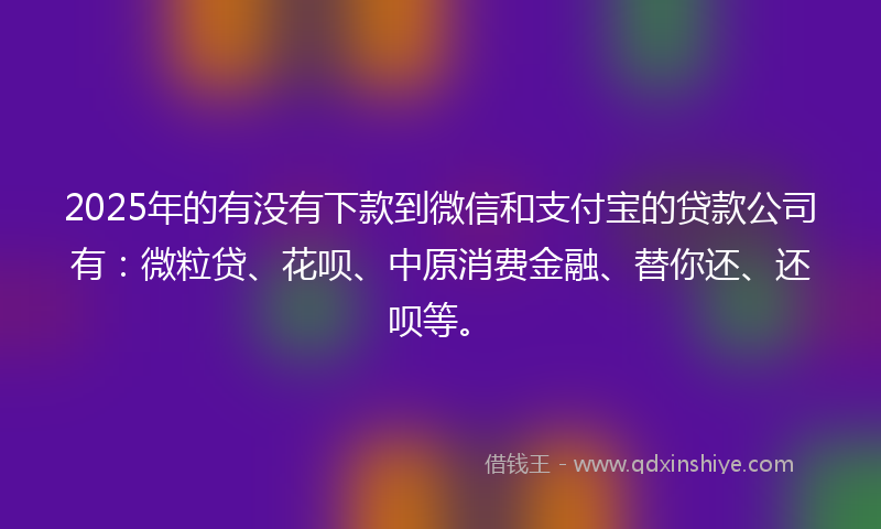 2025年的有没有下款到微信和支付宝的贷款公司有：微粒贷、花呗、中原消费金融、替你还、还呗等。