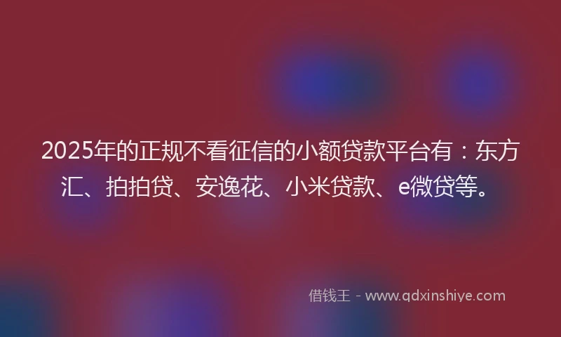 2025年的正规不看征信的小额贷款平台有：东方汇、拍拍贷、安逸花、小米贷款、e微贷等。