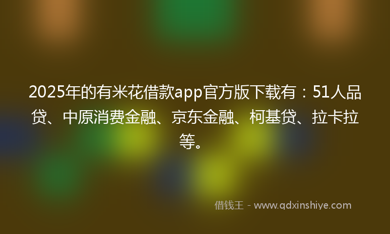 2025年的有米花借款app官方版下载有：51人品贷、中原消费金融、京东金融、柯基贷、拉卡拉等。