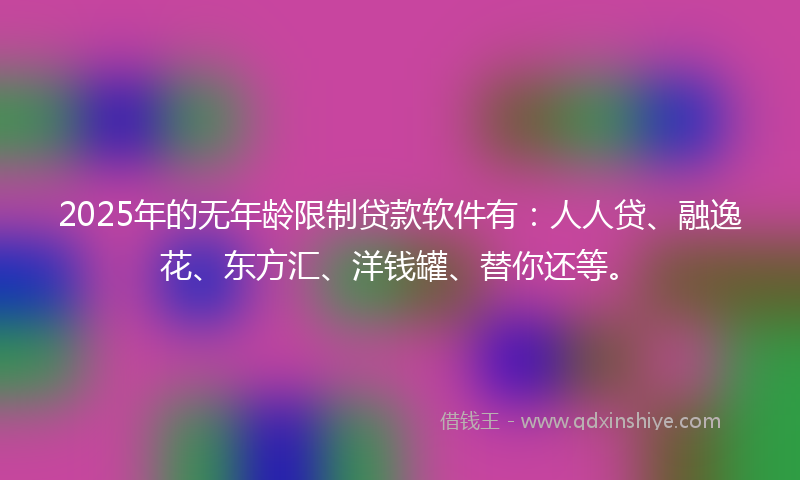 2025年的无年龄限制贷款软件有：人人贷、融逸花、东方汇、洋钱罐、替你还等。
