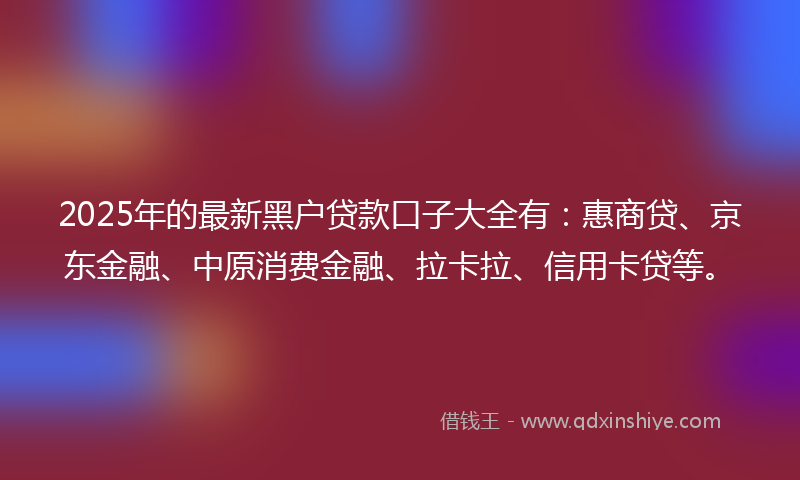 2025年的最新黑户贷款口子大全有：惠商贷、京东金融、中原消费金融、拉卡拉、信用卡贷等。