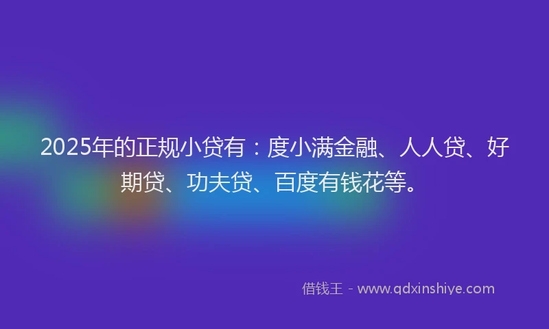 2025年的正规小贷有：度小满金融、人人贷、好期贷、功夫贷、百度有钱花等。