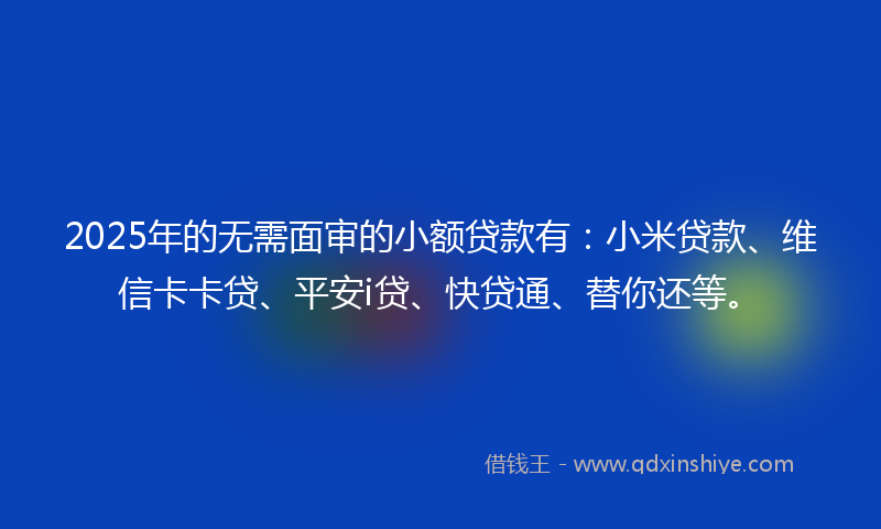2025年的无需面审的小额贷款有：小米贷款、维信卡卡贷、平安i贷、快贷通、替你还等。