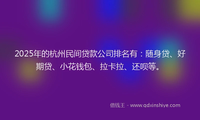 2025年的杭州民间贷款公司排名有：随身贷、好期贷、小花钱包、拉卡拉、还呗等。