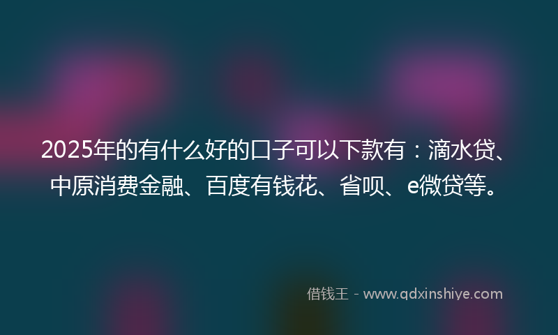 2025年的有什么好的口子可以下款有：滴水贷、中原消费金融、百度有钱花、省呗、e微贷等。