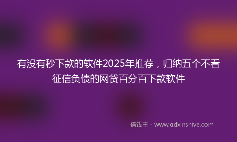 有没有秒下款的软件2025年推荐，归纳五个不看征信负债的网贷百分百下款软件