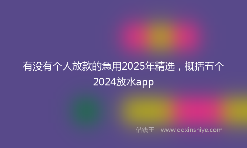 有没有个人放款的急用2025年精选，概括五个2024放水app