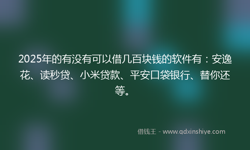 2025年的有没有可以借几百块钱的软件有：安逸花、读秒贷、小米贷款、平安口袋银行、替你还等。