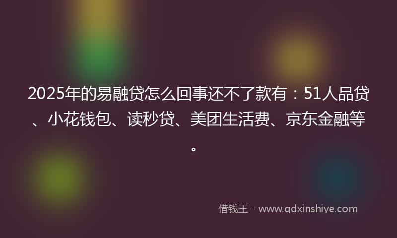 2025年的易融贷怎么回事还不了款有：51人品贷、小花钱包、读秒贷、美团生活费、京东金融等。