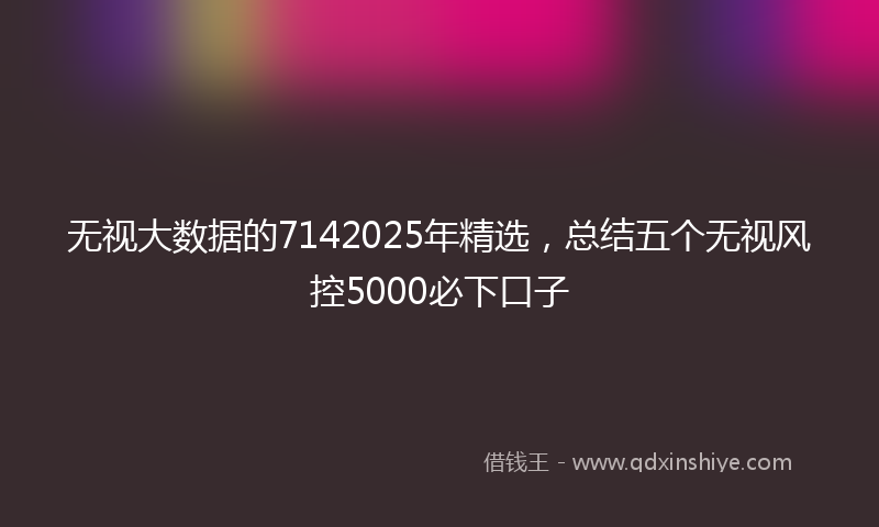 无视大数据的7142025年精选，总结五个无视风控5000必下口子