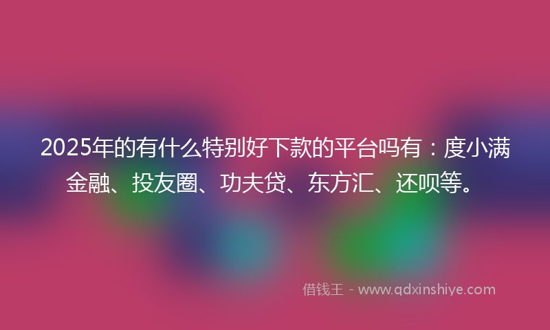 2025年的有什么特别好下款的平台吗有：度小满金融、投友圈、功夫贷、东方汇、还呗等。