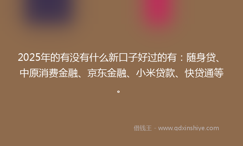 2025年的有没有什么新口子好过的有：随身贷、中原消费金融、京东金融、小米贷款、快贷通等。
