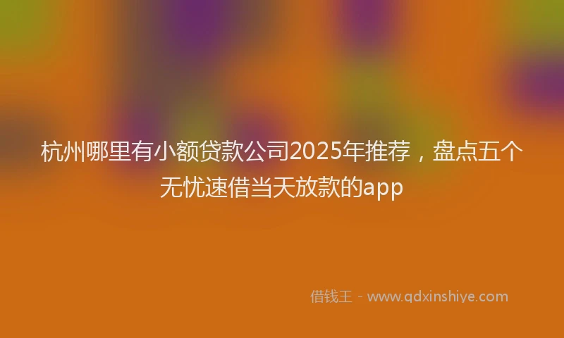 杭州哪里有小额贷款公司2025年推荐，盘点五个无忧速借当天放款的app
