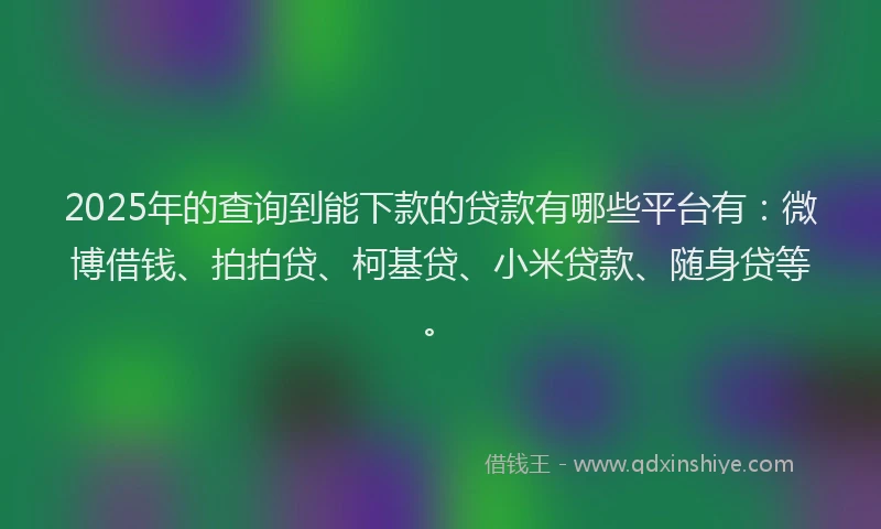 2025年的查询到能下款的贷款有哪些平台有：微博借钱、拍拍贷、柯基贷、小米贷款、随身贷等。