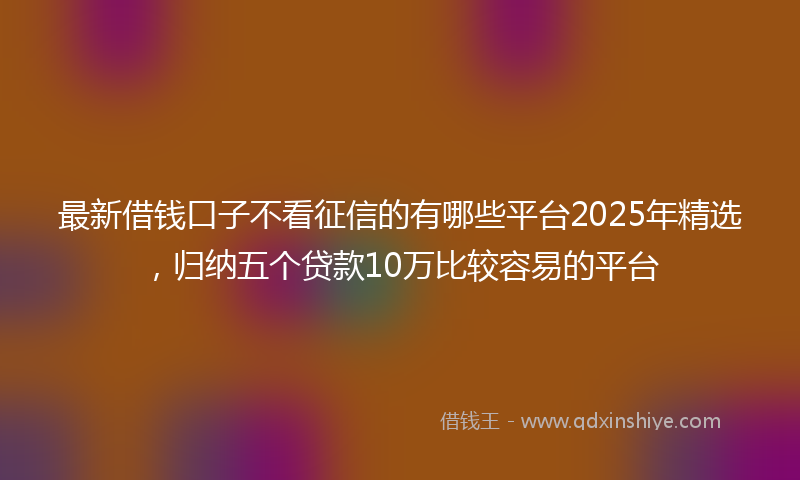 最新借钱口子不看征信的有哪些平台2025年精选，归纳五个贷款10万比较容易的平台