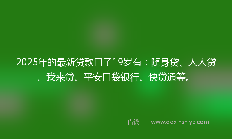 2025年的最新贷款口子19岁有：随身贷、人人贷、我来贷、平安口袋银行、快贷通等。