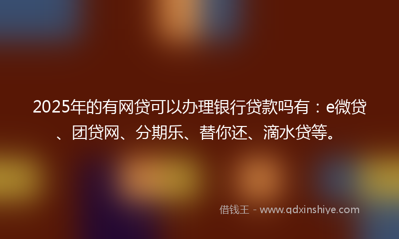 2025年的有网贷可以办理银行贷款吗有：e微贷、团贷网、分期乐、替你还、滴水贷等。