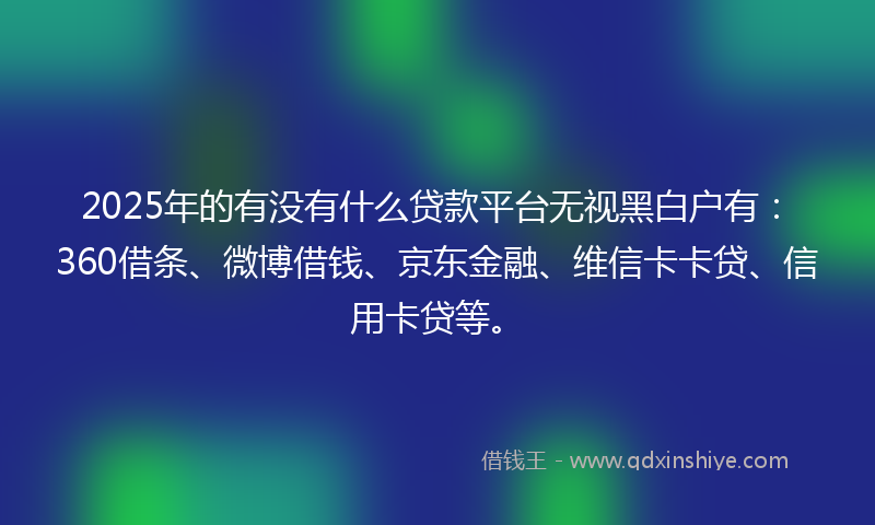 2025年的有没有什么贷款平台无视黑白户有：360借条、微博借钱、京东金融、维信卡卡贷、信用卡贷等。
