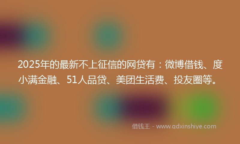 2025年的最新不上征信的网贷有：微博借钱、度小满金融、51人品贷、美团生活费、投友圈等。