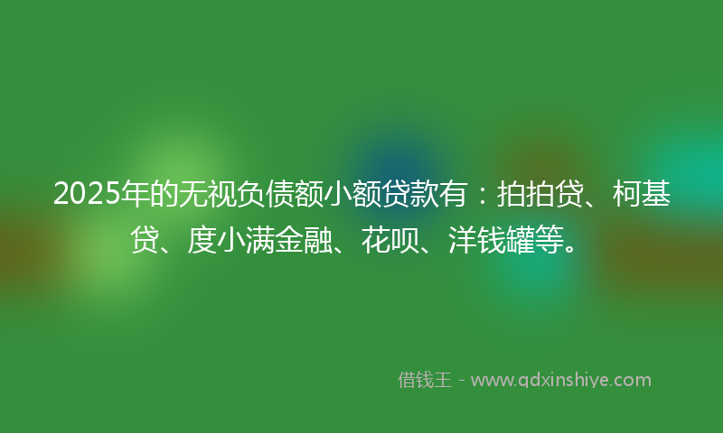 2025年的无视负债额小额贷款有：拍拍贷、柯基贷、度小满金融、花呗、洋钱罐等。