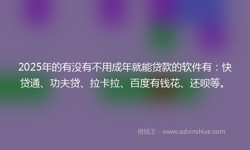 2025年的有没有不用成年就能贷款的软件有：快贷通、功夫贷、拉卡拉、百度有钱花、还呗等。