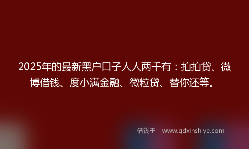 2025年的最新黑户口子人人两千有：拍拍贷、微博借钱、度小满金融、微粒贷、替你还等。