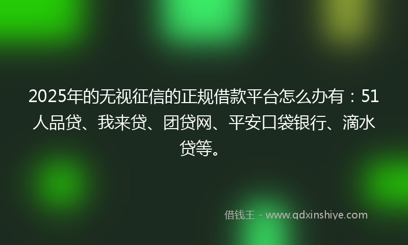 2025年的无视征信的正规借款平台怎么办有：51人品贷、我来贷、团贷网、平安口袋银行、滴水贷等。