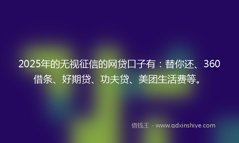 2025年的无视征信的网贷口子有：替你还、360借条、好期贷、功夫贷、美团生活费等。