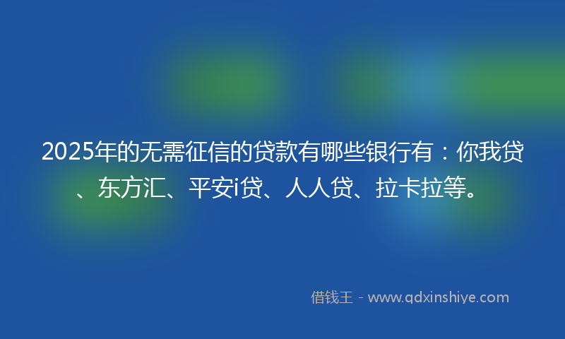 2025年的无需征信的贷款有哪些银行有：你我贷、东方汇、平安i贷、人人贷、拉卡拉等。