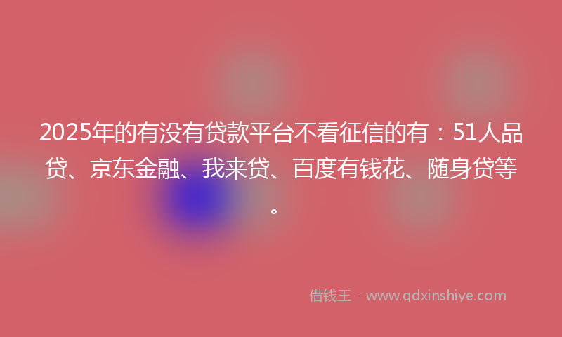 2025年的有没有贷款平台不看征信的有：51人品贷、京东金融、我来贷、百度有钱花、随身贷等。