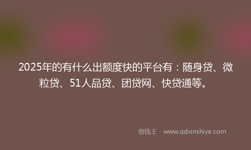 2025年的有什么出额度快的平台有：随身贷、微粒贷、51人品贷、团贷网、快贷通等。