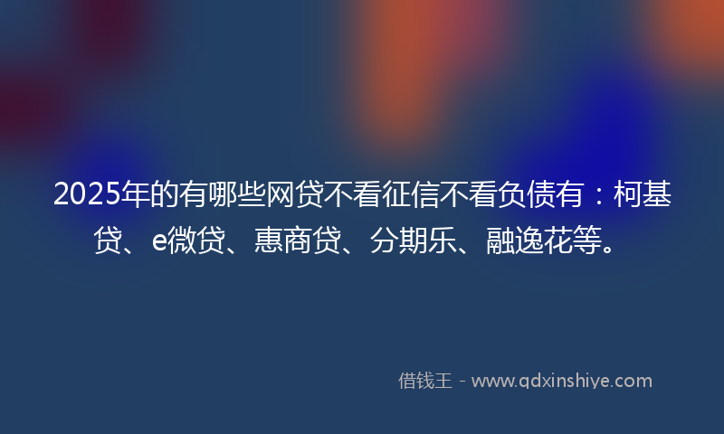 2025年的有哪些网贷不看征信不看负债有：柯基贷、e微贷、惠商贷、分期乐、融逸花等。