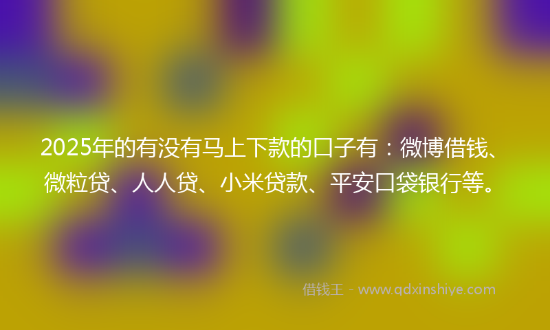 2025年的有没有马上下款的口子有：微博借钱、微粒贷、人人贷、小米贷款、平安口袋银行等。