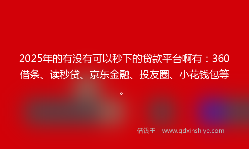 2025年的有没有可以秒下的贷款平台啊有：360借条、读秒贷、京东金融、投友圈、小花钱包等。