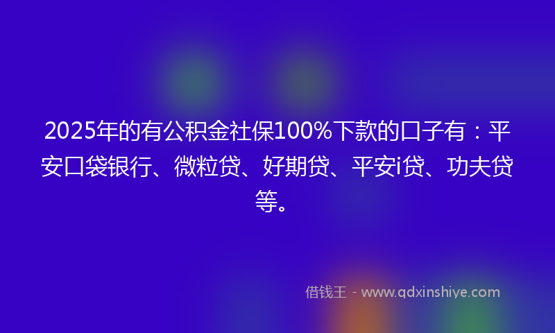 2025年的有公积金社保100%下款的口子有：平安口袋银行、微粒贷、好期贷、平安i贷、功夫贷等。