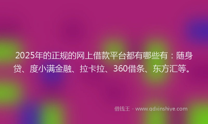 2025年的正规的网上借款平台都有哪些有：随身贷、度小满金融、拉卡拉、360借条、东方汇等。
