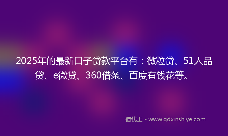 2025年的最新口子贷款平台有：微粒贷、51人品贷、e微贷、360借条、百度有钱花等。